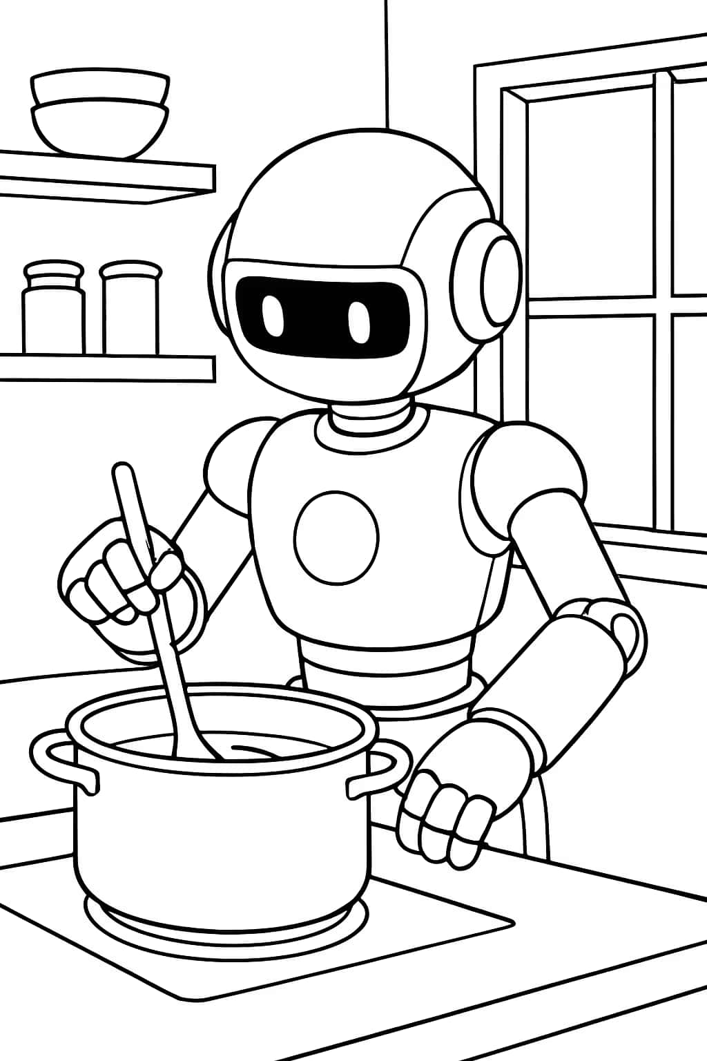 Robot Coloring Pages - Helper Robot in Kitchen