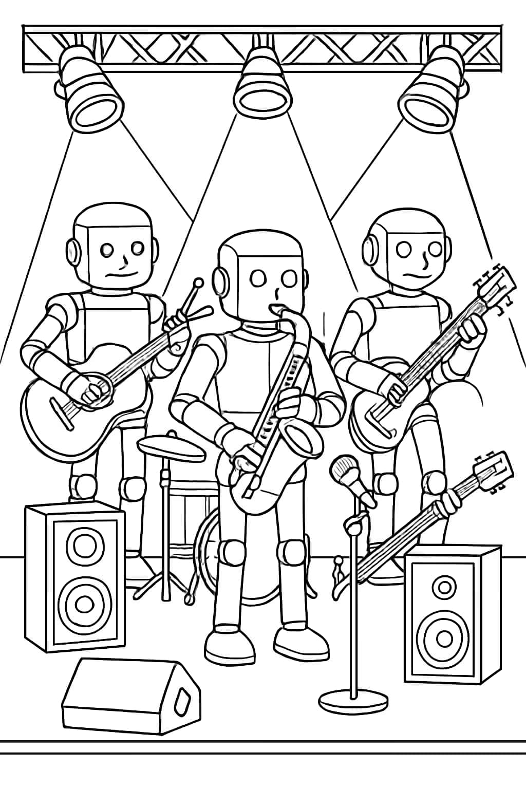 Robot Coloring Pages - Robot Band Performance