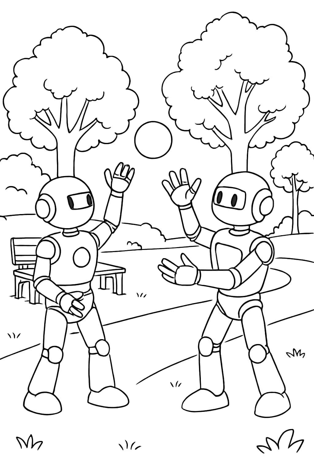 Robot Coloring Pages - Robots in the Park Coloring Sheet for Teens