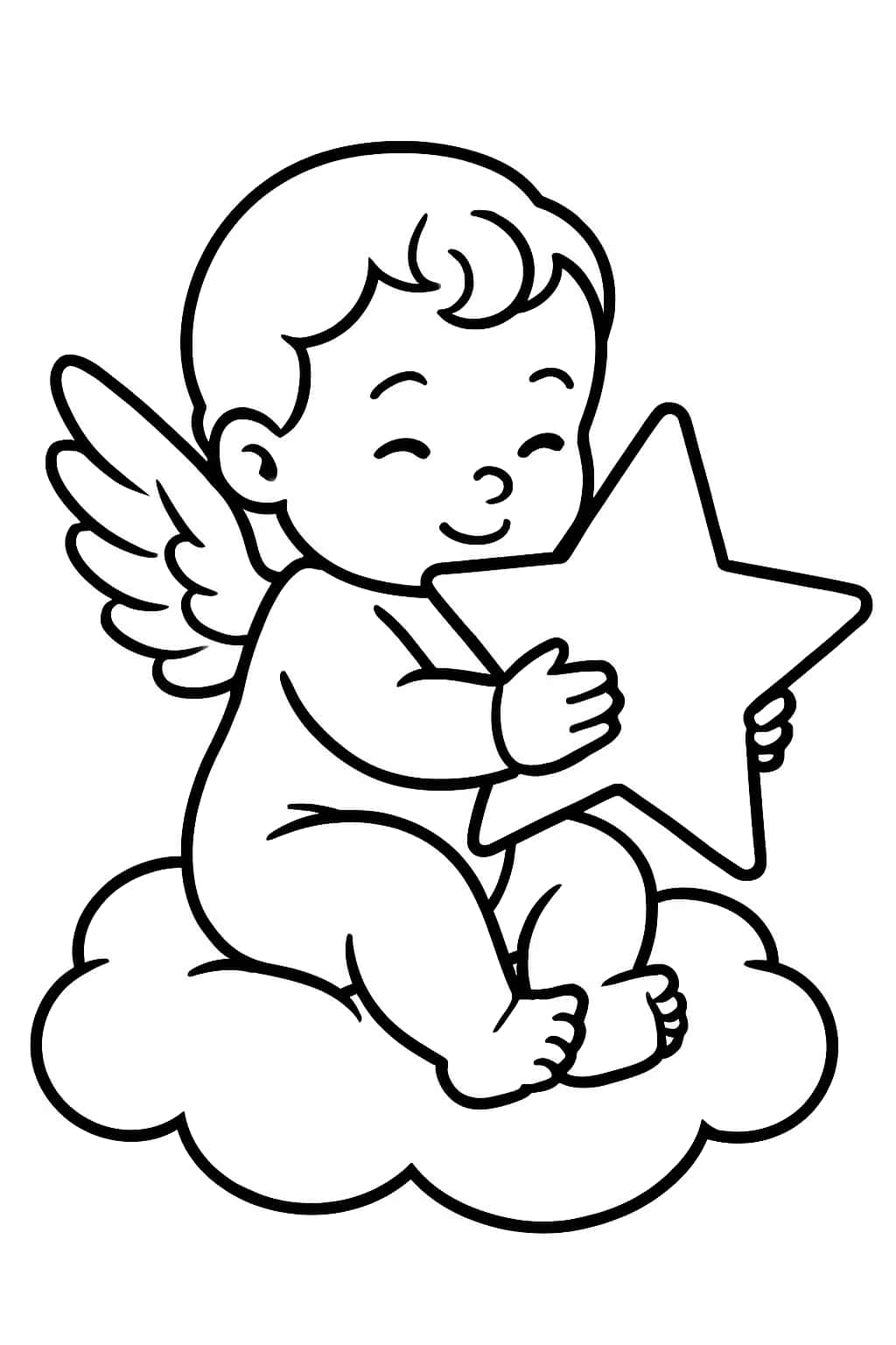 Páginas para colorear de ángeles: Ángel bebé con estrella