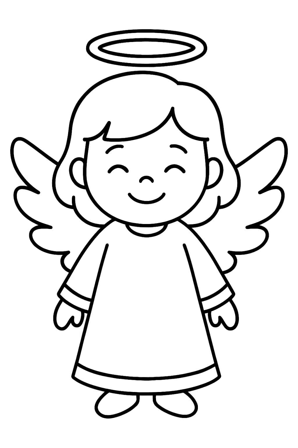 Páginas para colorear de ángeles: Ángel lindo sonriendo para niños pequeños