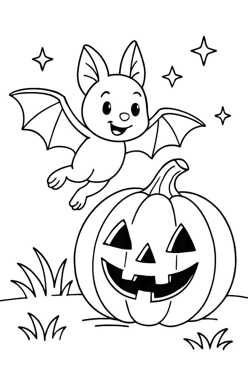 Páginas para colorear de murciélagos: Murciélago y calabaza de Halloween