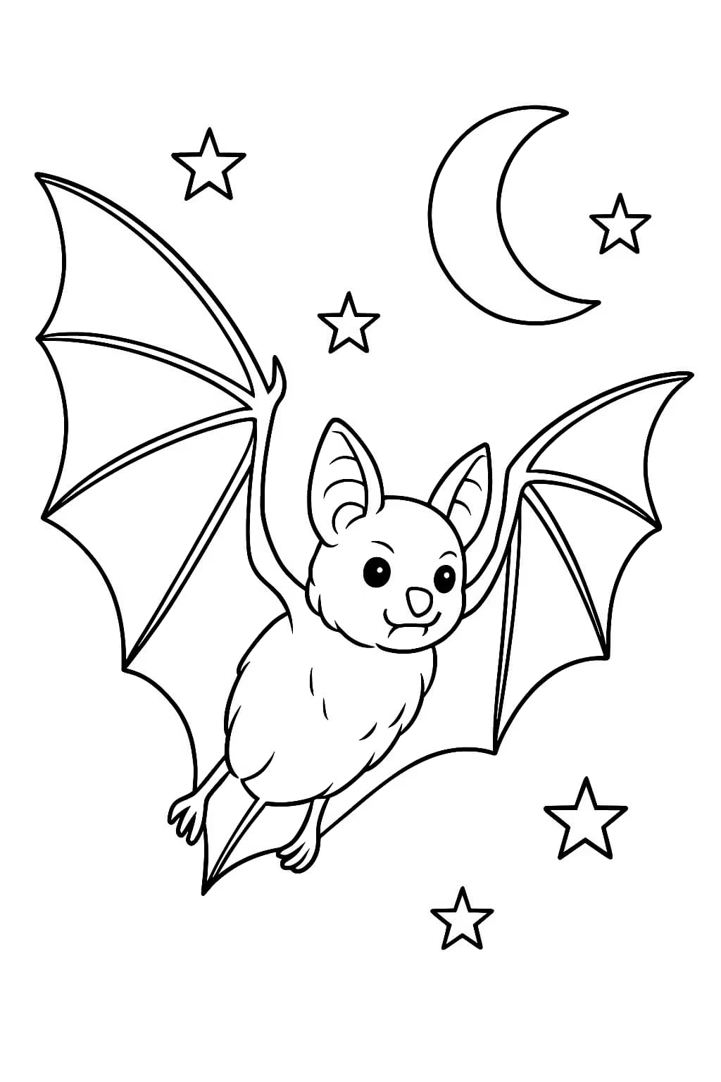 Páginas para colorear de murciélagos: Murciélago volando en el cielo nocturno