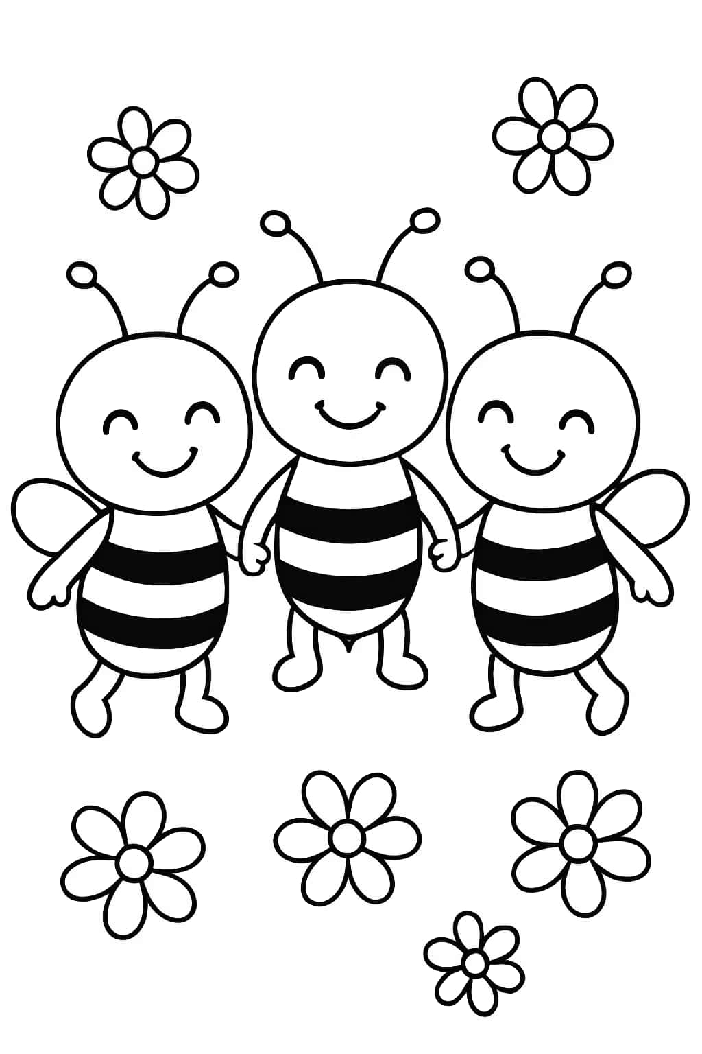 蜜蜂涂色頁|快樂蜜蜂家庭|兒童簡單線稿