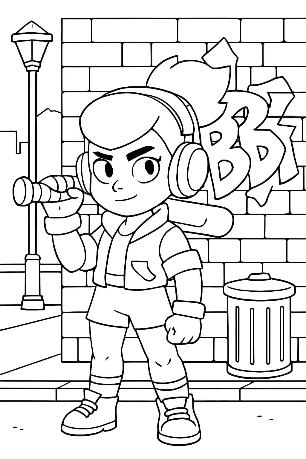 Brawl Stars 涂色頁|Bibi 棒球姿勢線稿圖