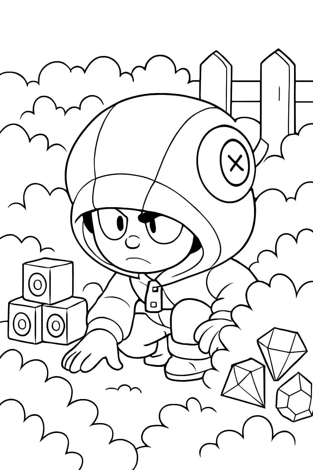 Brawl Stars 涂色頁 - Leon 藏身草叢場景