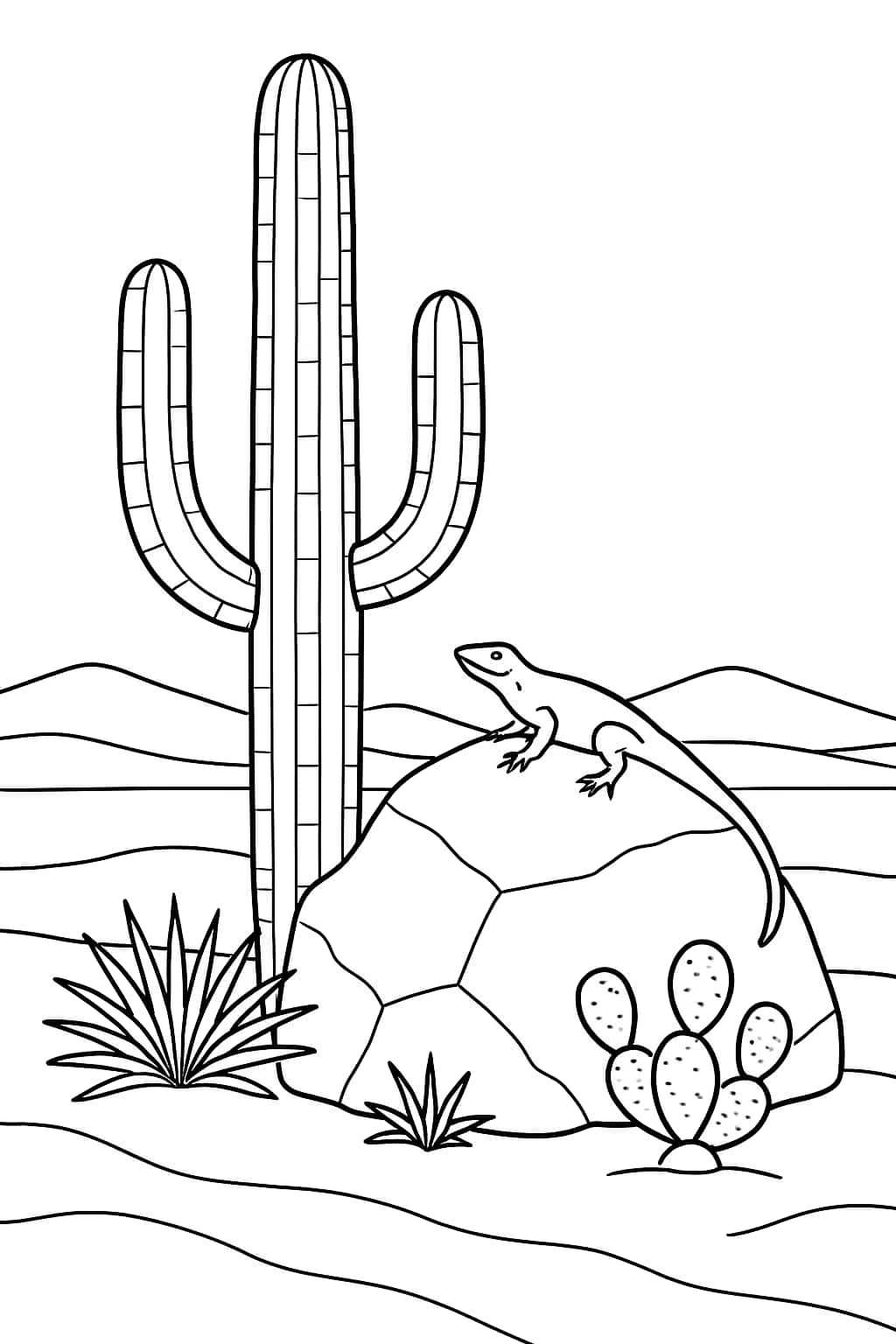 Cactus Coloring Pages - Cactus and Lizard Scene