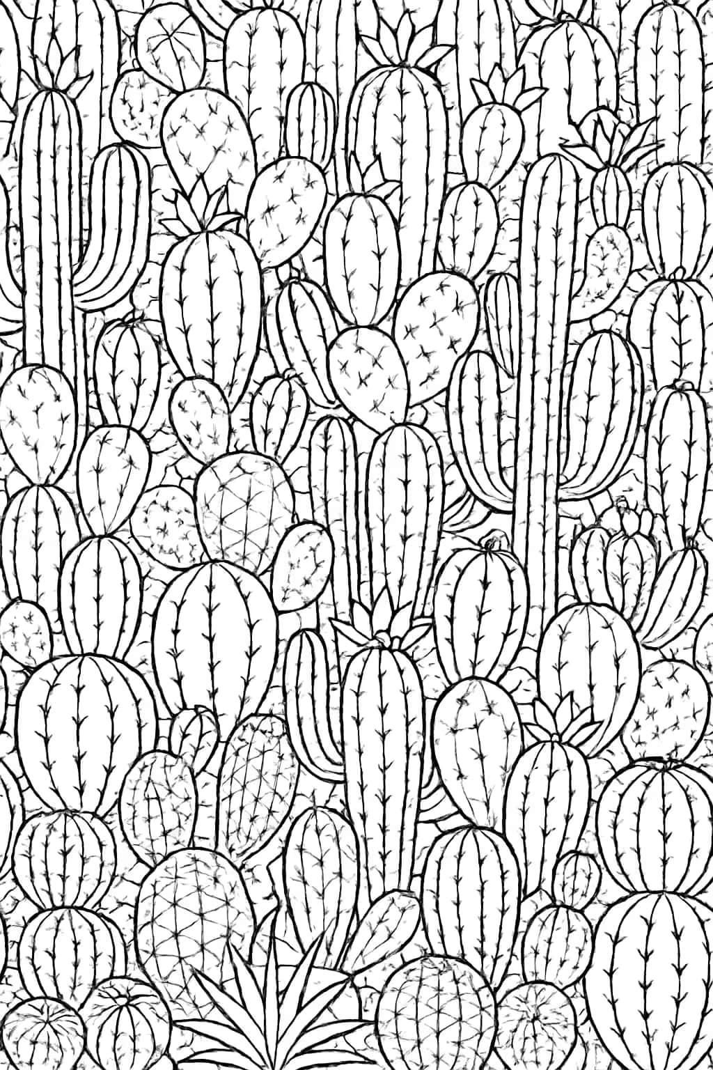 Cactus Coloring Pages - Intricate Cactus Collection Pattern for Adults