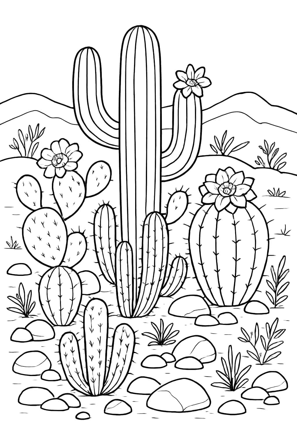 Cactus Coloring Pages - Detailed Cactus Family Printables