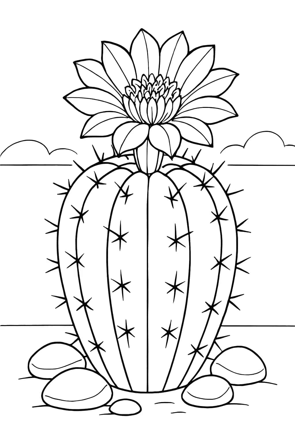 Cactus Coloring Pages for Kids - Simple Cactus with Flower