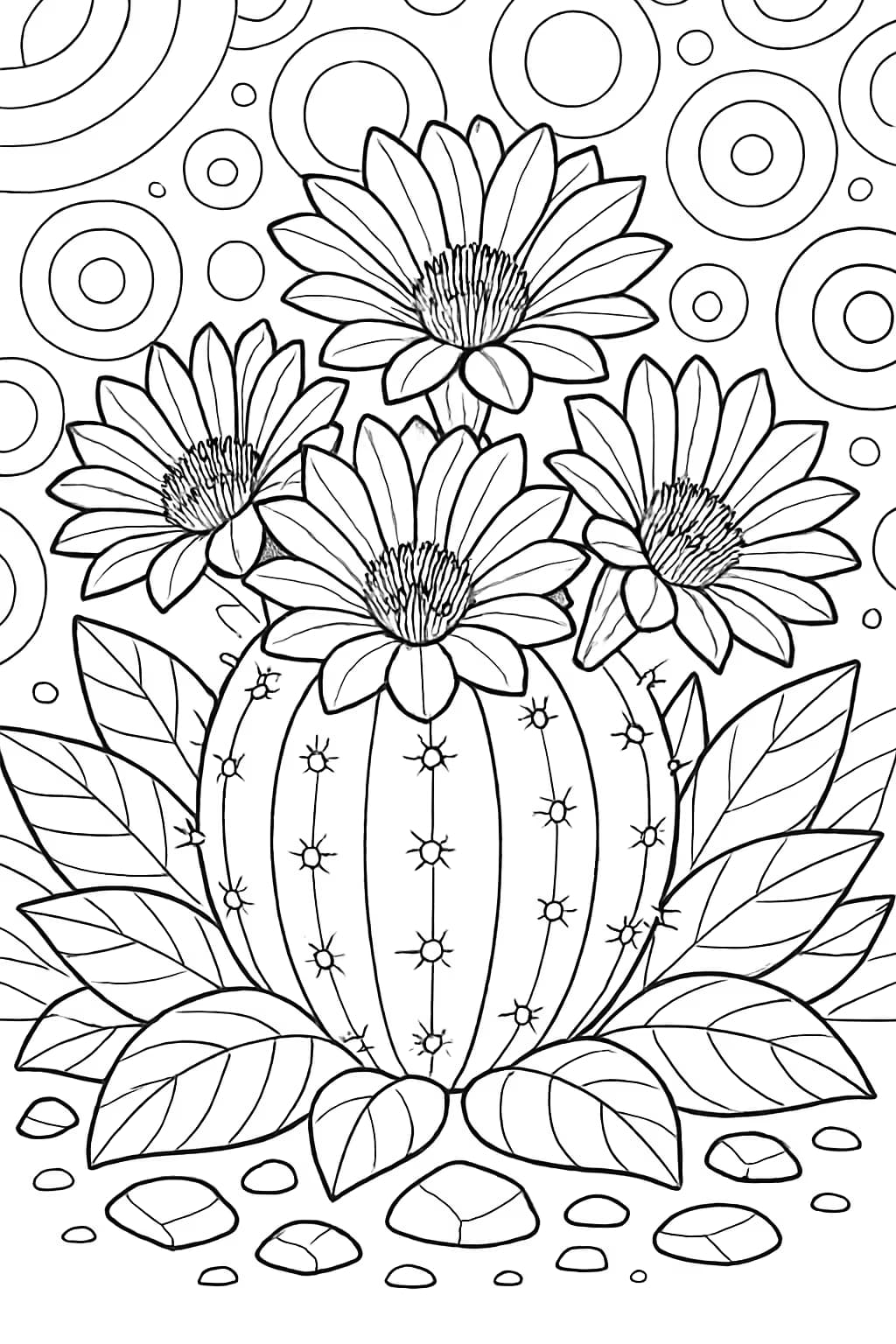 Cactus Coloring Pages – Cactus with Blooming Flowers