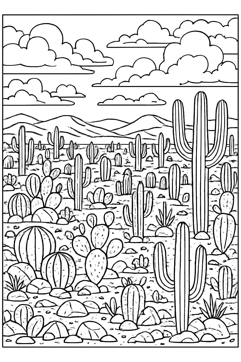 Cactus Coloring Pages - Full Desert Cactus Landscape