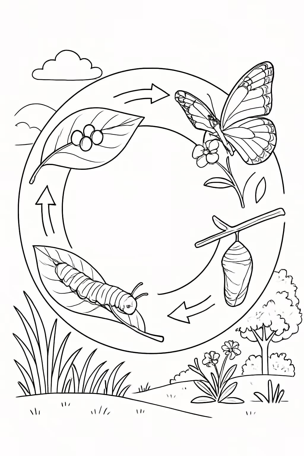 Caterpillar Coloring Pages – Life Cycle Diagram Printable
