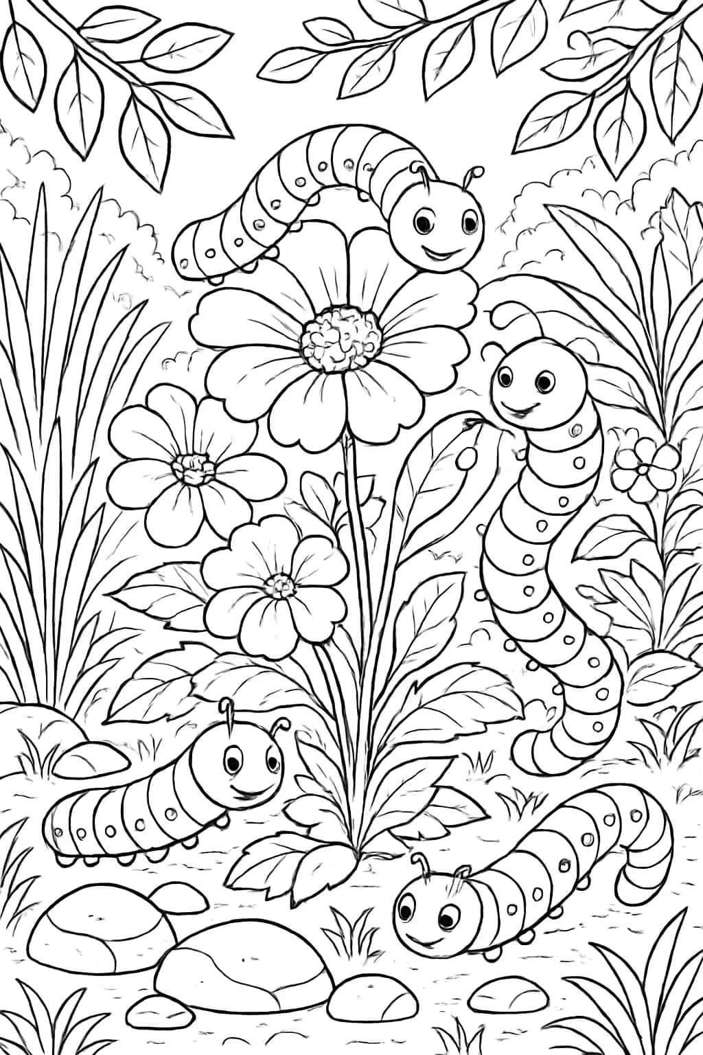 Caterpillar Coloring Pages - Caterpillar Party in the Garden
