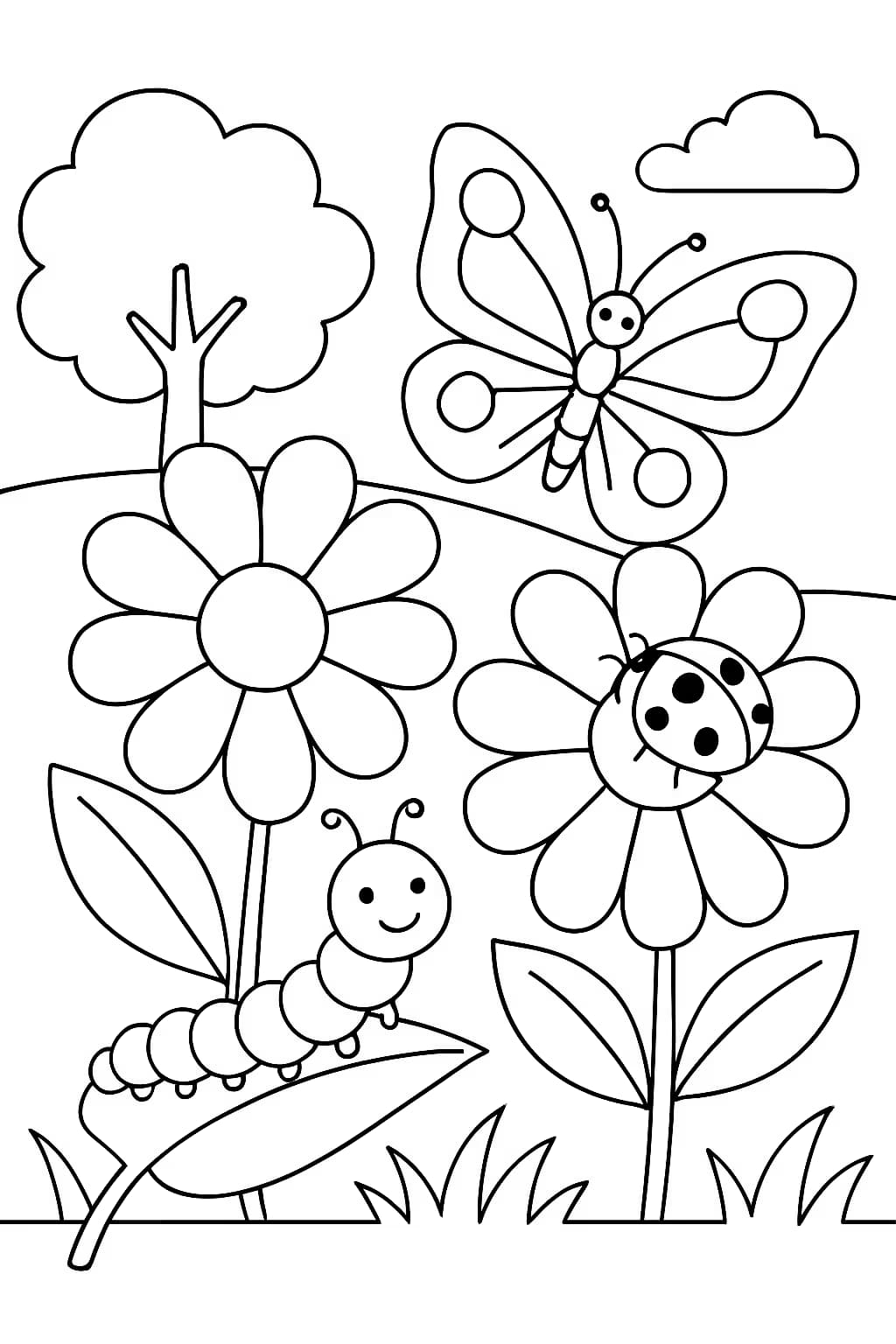 Caterpillar Coloring Pages – Caterpillar and Friends in the Garden
