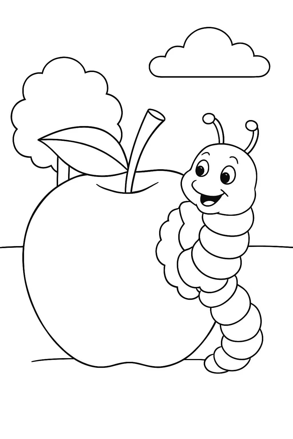 Caterpillar Coloring Pages – Hungry Caterpillar Eating Apple