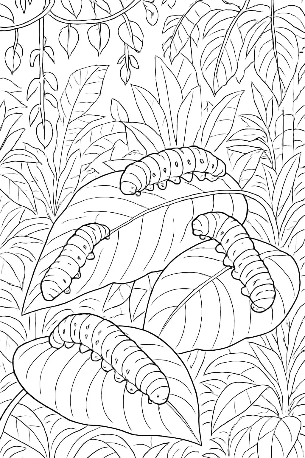 Caterpillar Coloring Pages – Rainforest Caterpillar Scene