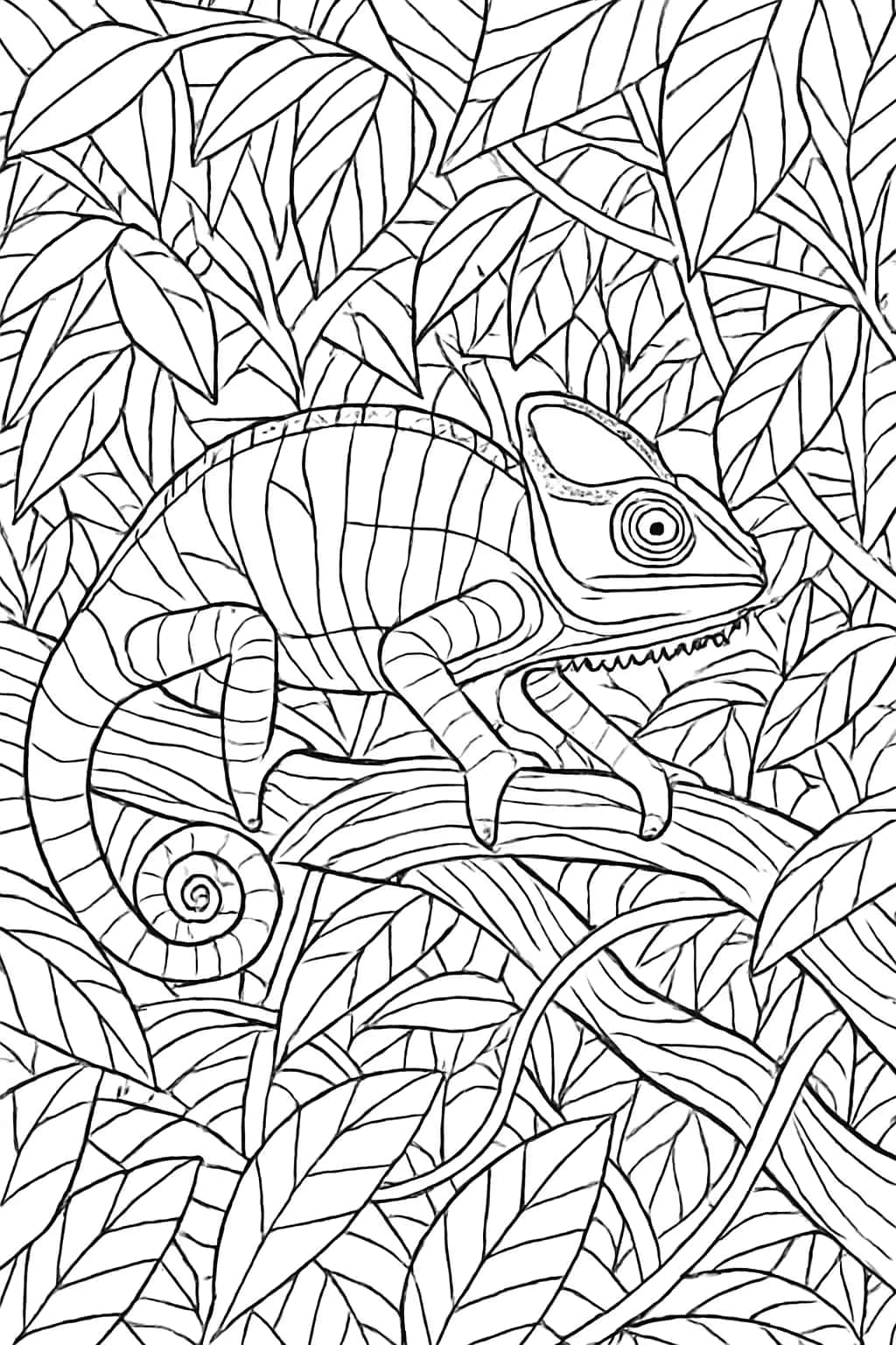 Chameleon Coloring Pages: Camaleonte nel Canopy della Foresta