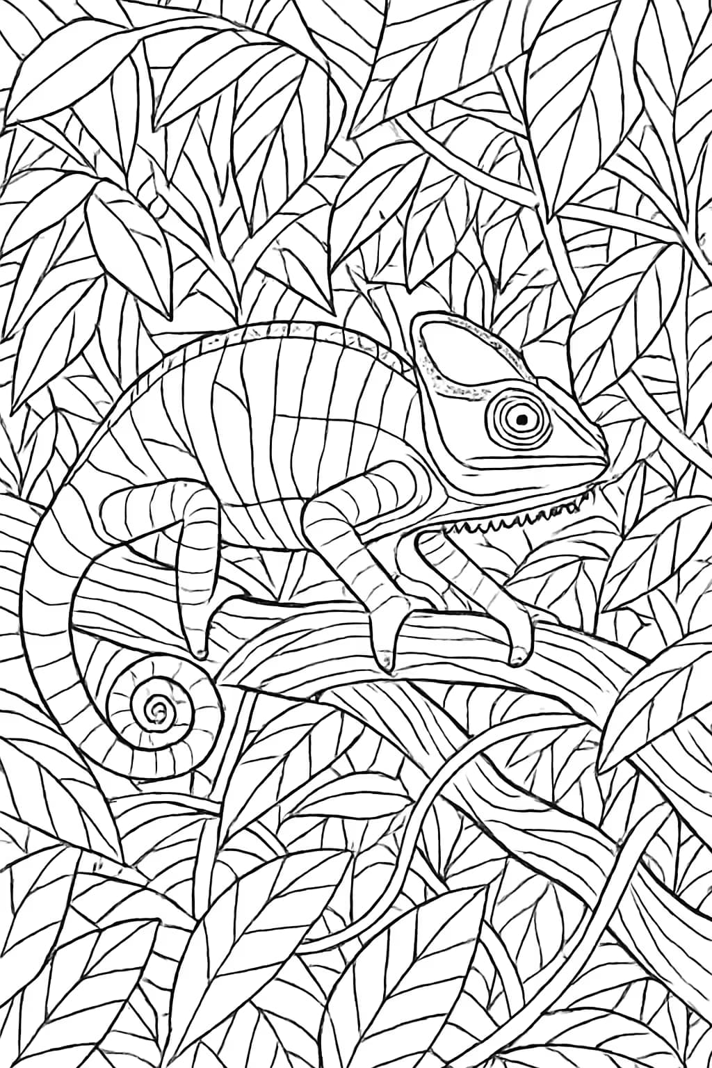 Chameleon Coloring Pages: Camaleonte nel Canopy della Foresta
