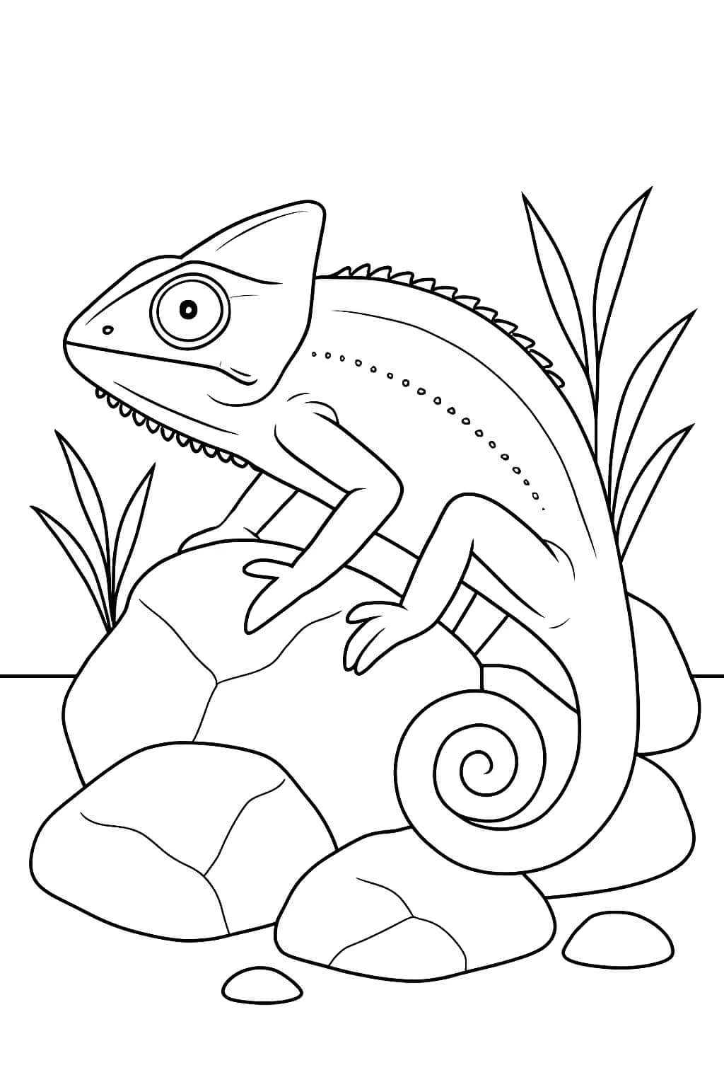 Camaleonte da Colorare - Pagina con Camaleonte sulle Rocce