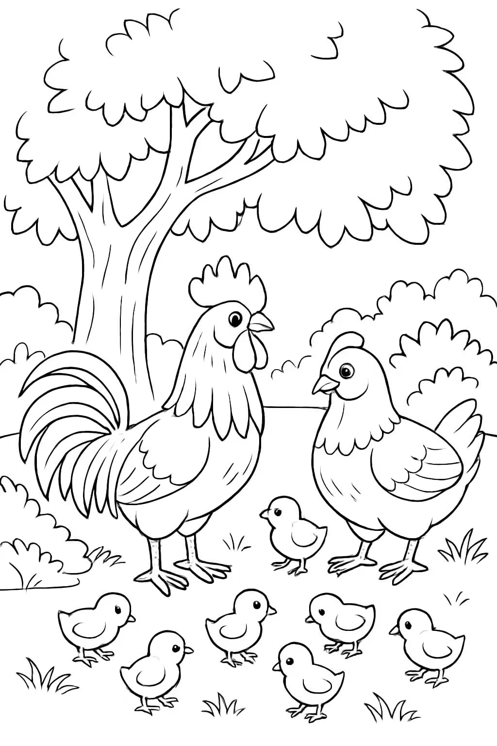 鸡家庭涂色页