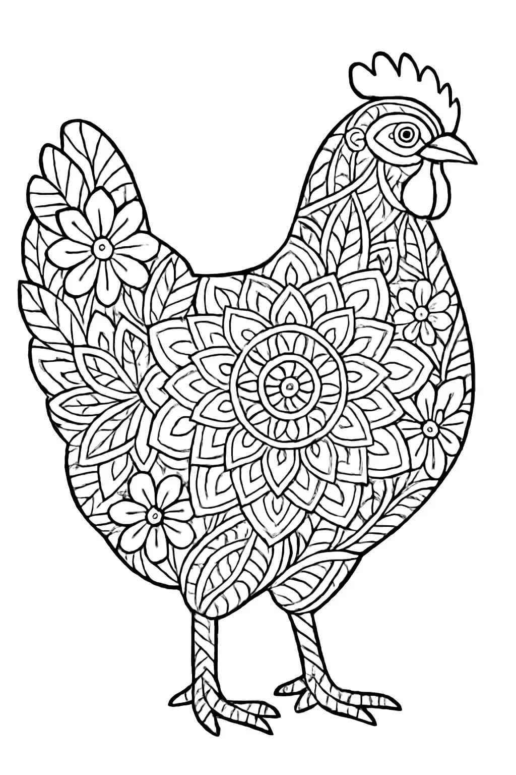 Chicken Mandala Art Coloring Pages for Adults