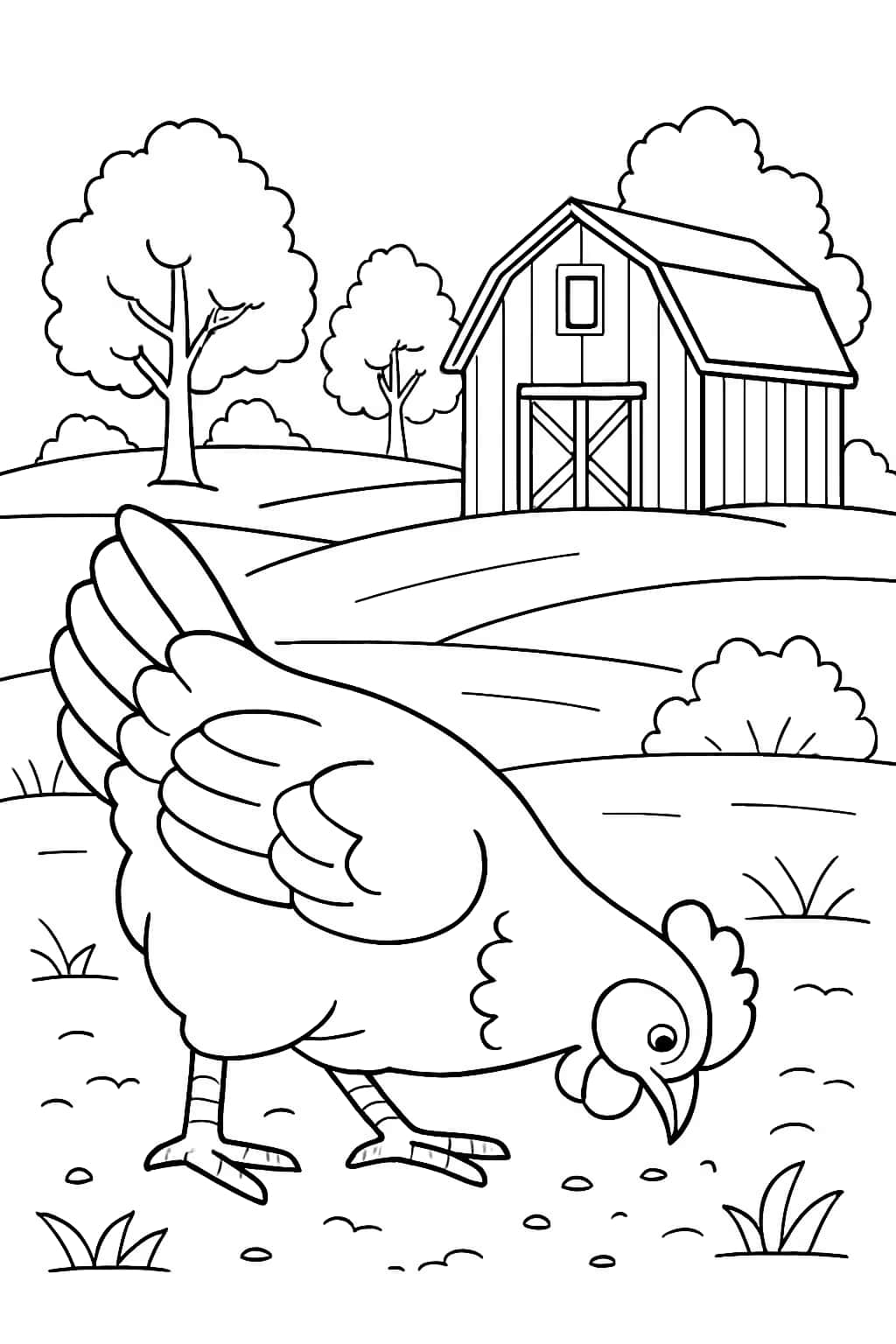 Chicken Coloring Pages - Chicken on Farm Coloring Page for Teens