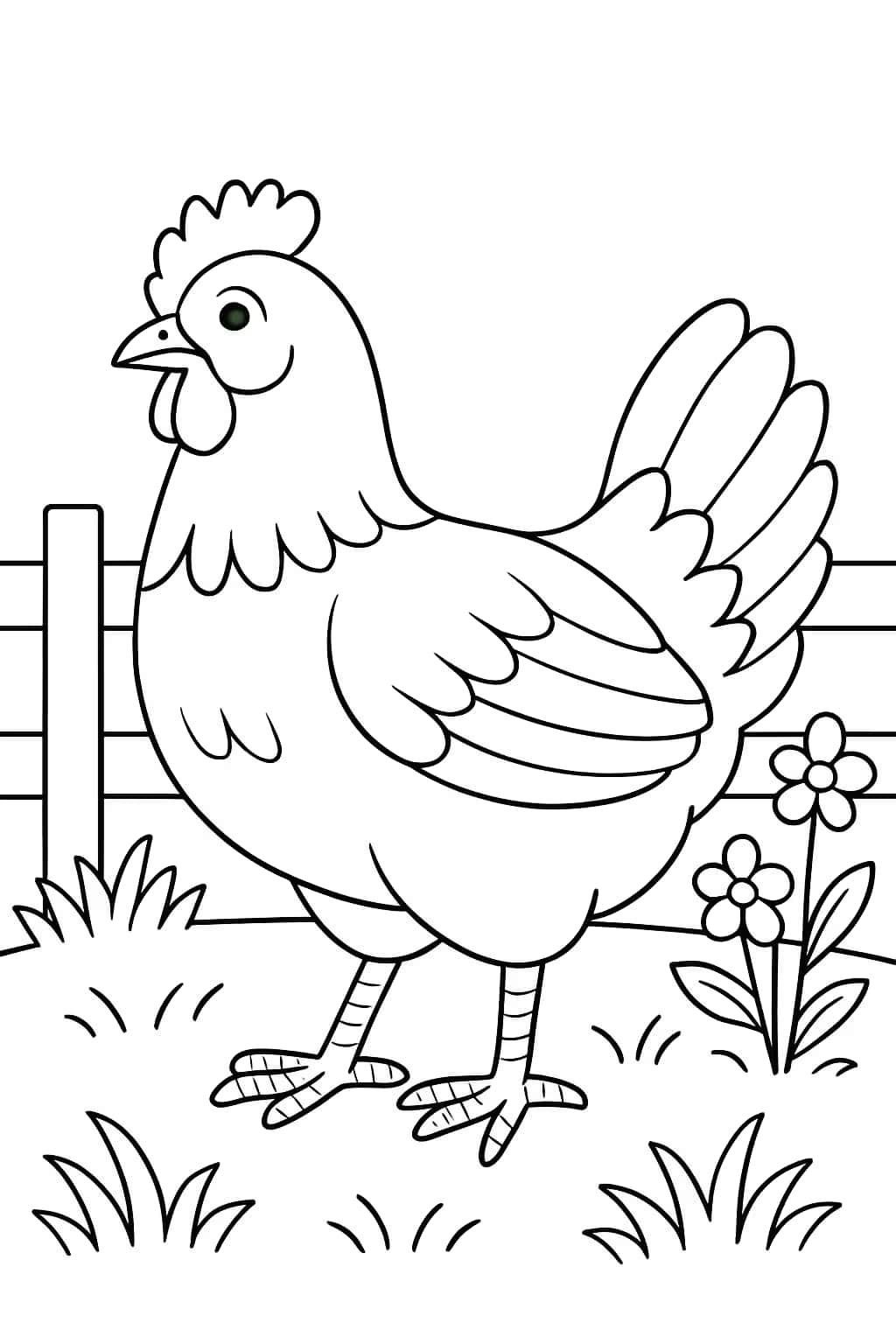 Chicken Coloring Pages - Farm Chicken Basic Scene for Kids