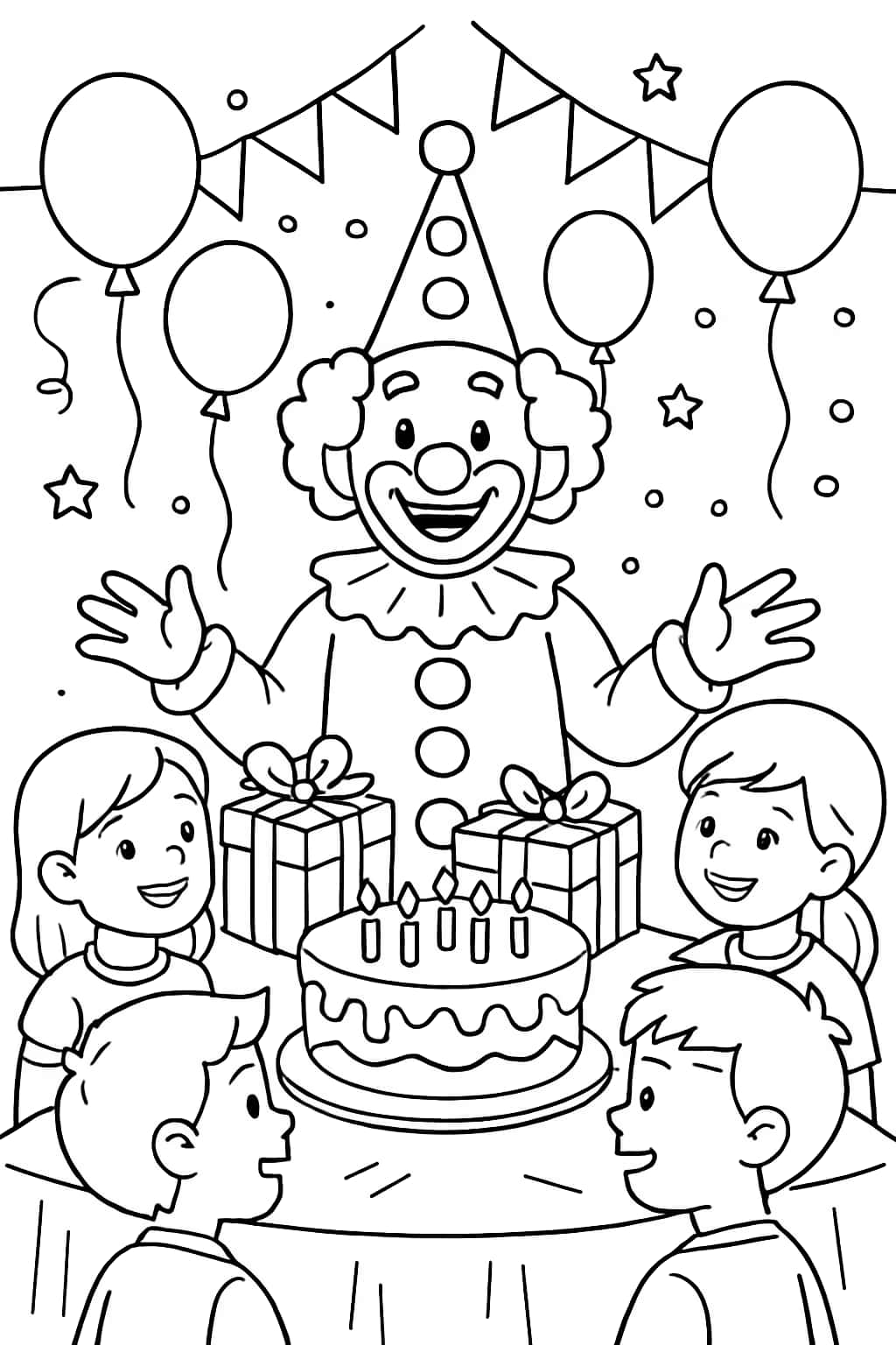 小丑派對涂色頁 | 生日主題線稿下載