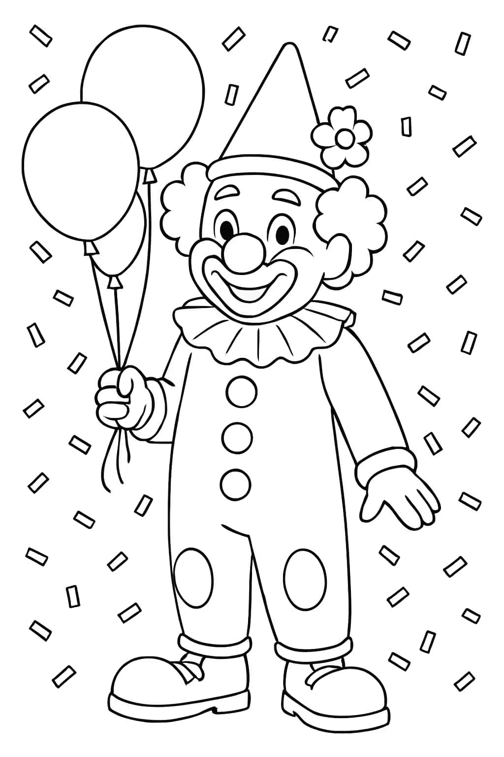 小丑涂色頁|小丑拿著氣球簡單兒童塗色圖