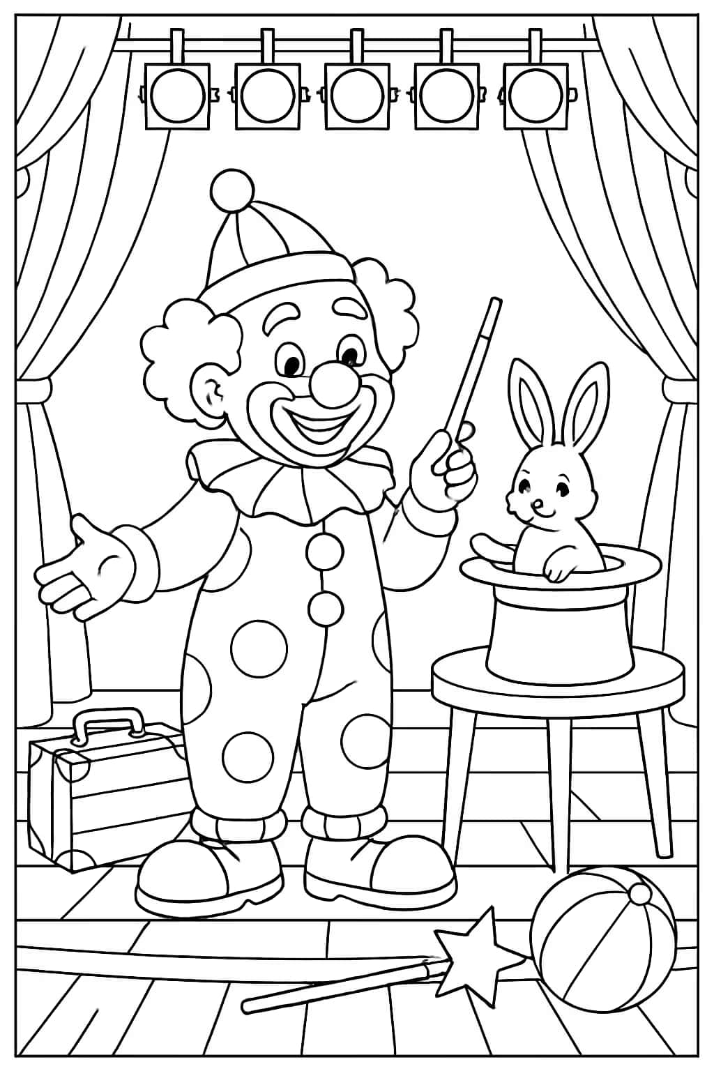 小丑魔術表演涂色頁