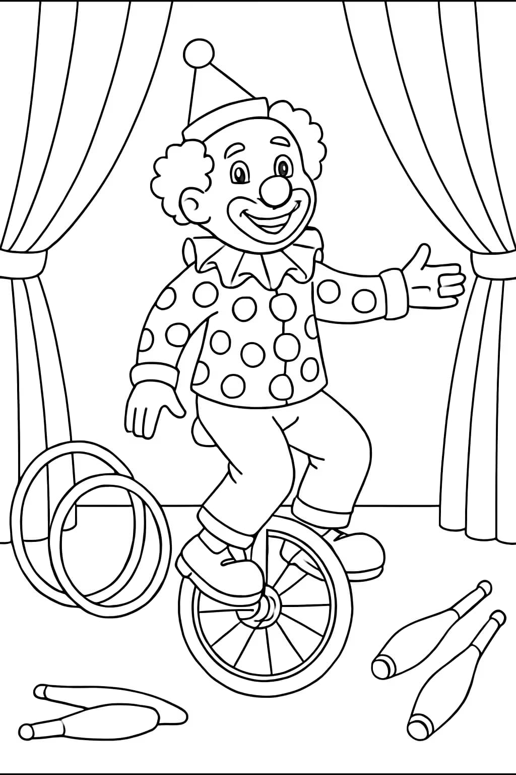 小丑涂色頁|單輪車小丑線稿適合青少年