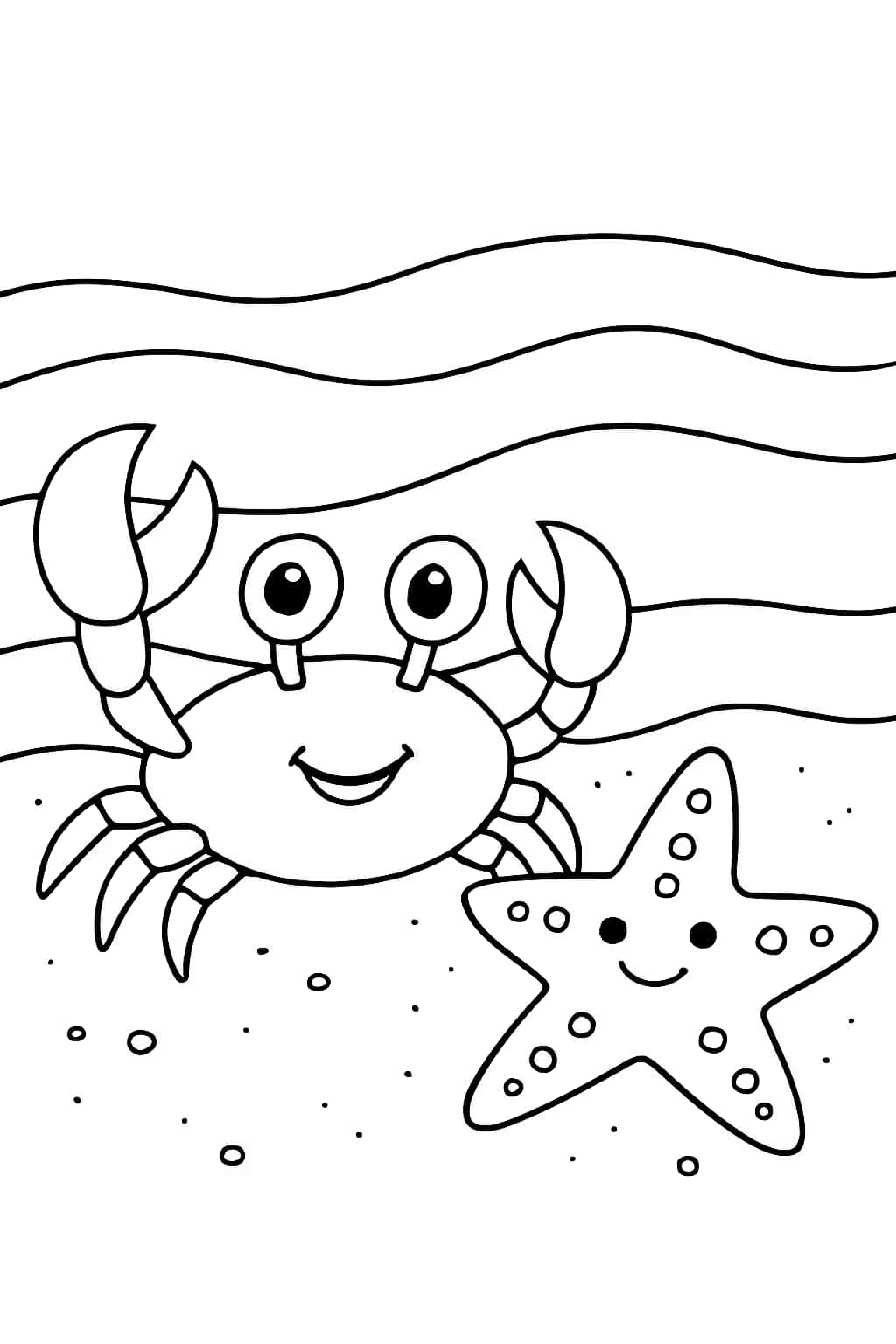 Páginas para colorear de cangrejos | Cangrejo caricaturesco y estrella de mar