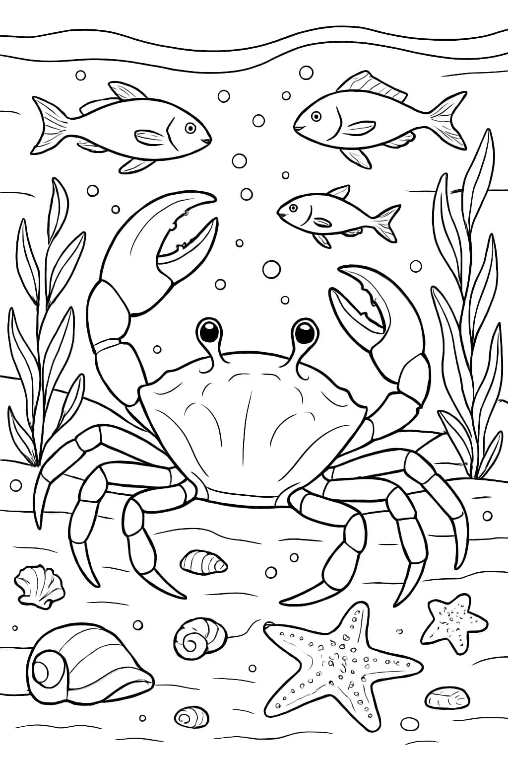 Páginas para colorear de cangrejos y criaturas marinas