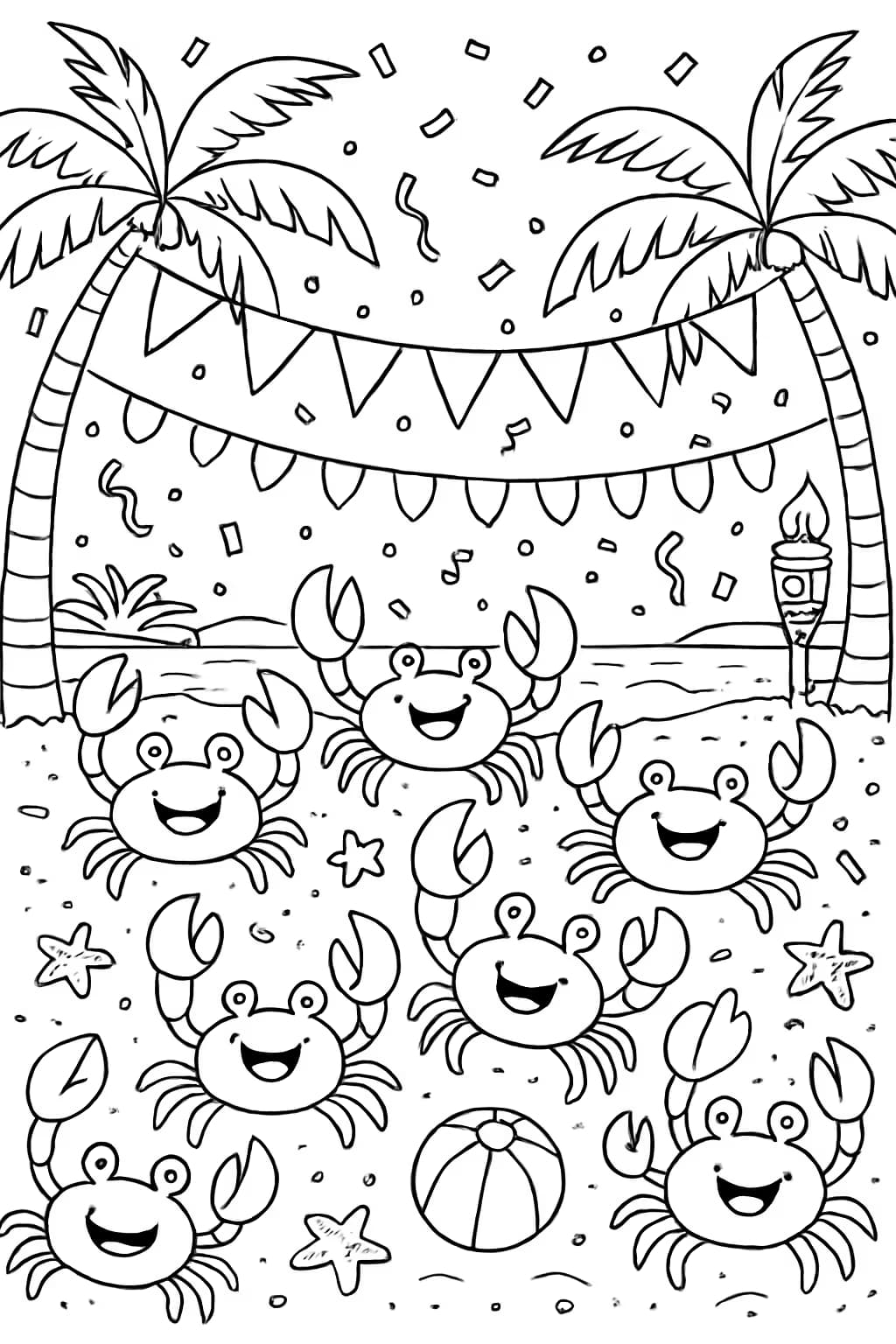 Crab Coloring Pages – Crab Festival Scene Printable