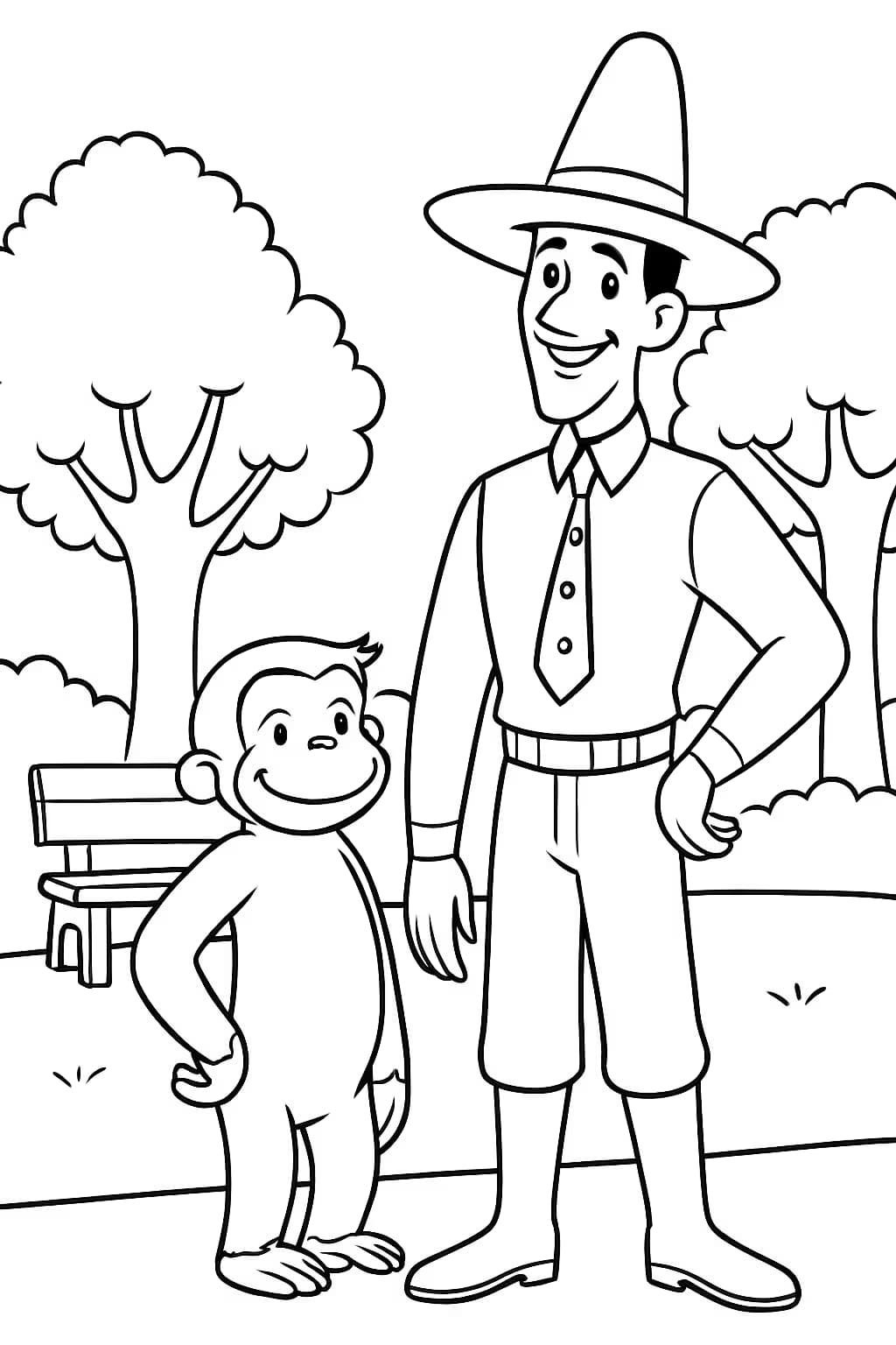 Curious George Coloring Pages – Curious George and The Man in the Yellow Hat