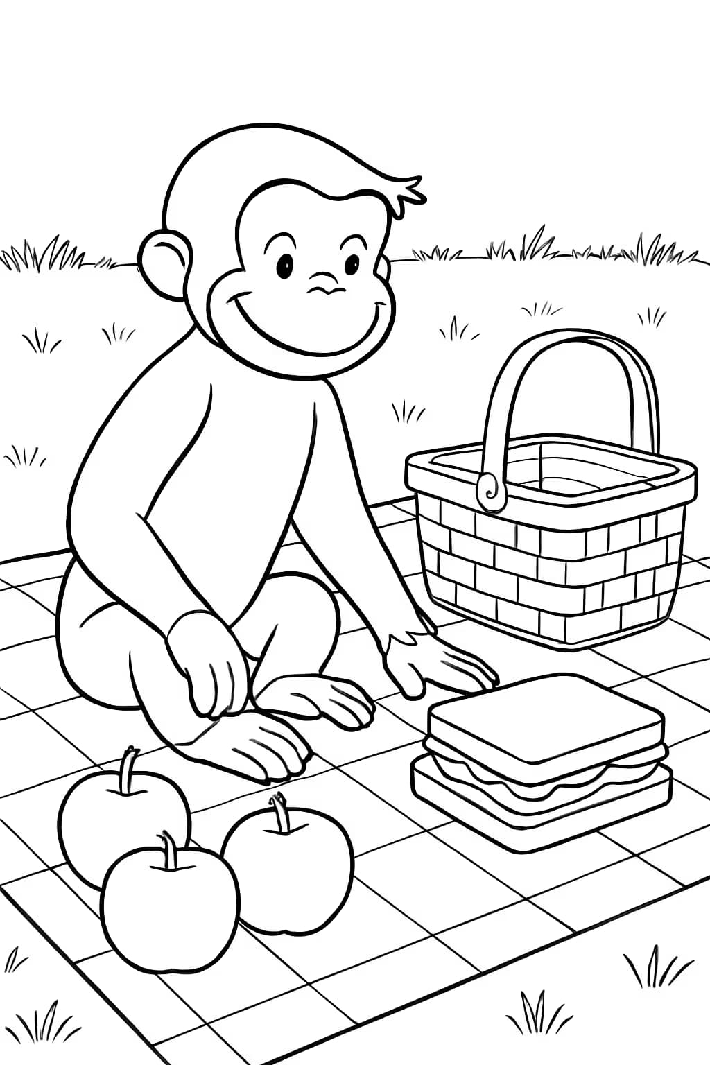 Curious George coloriages – Journée pique-nique à colorier
