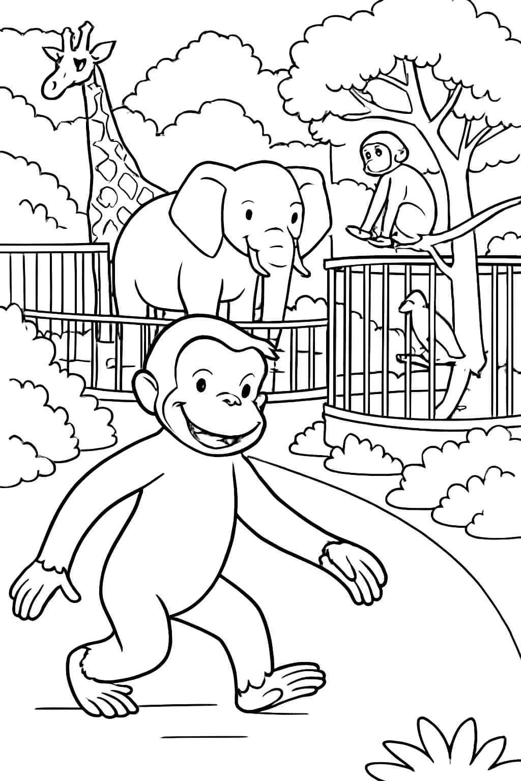 Curious George Coloring Pages - Zoo Visit Printable for Teens