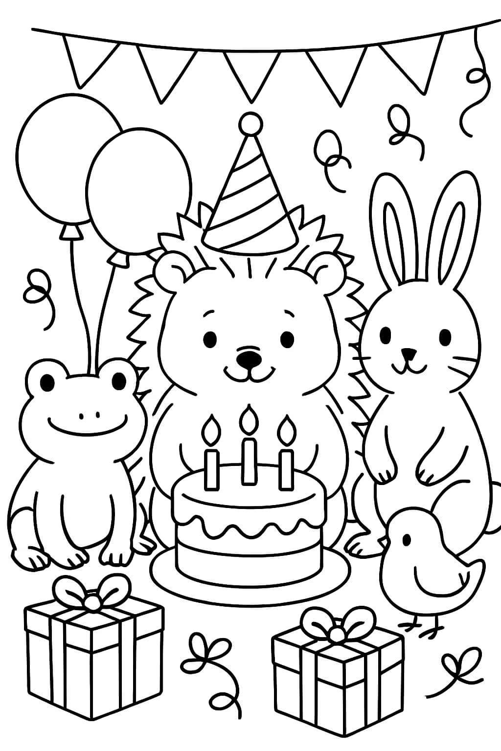 刺蝟生日派對涂色頁