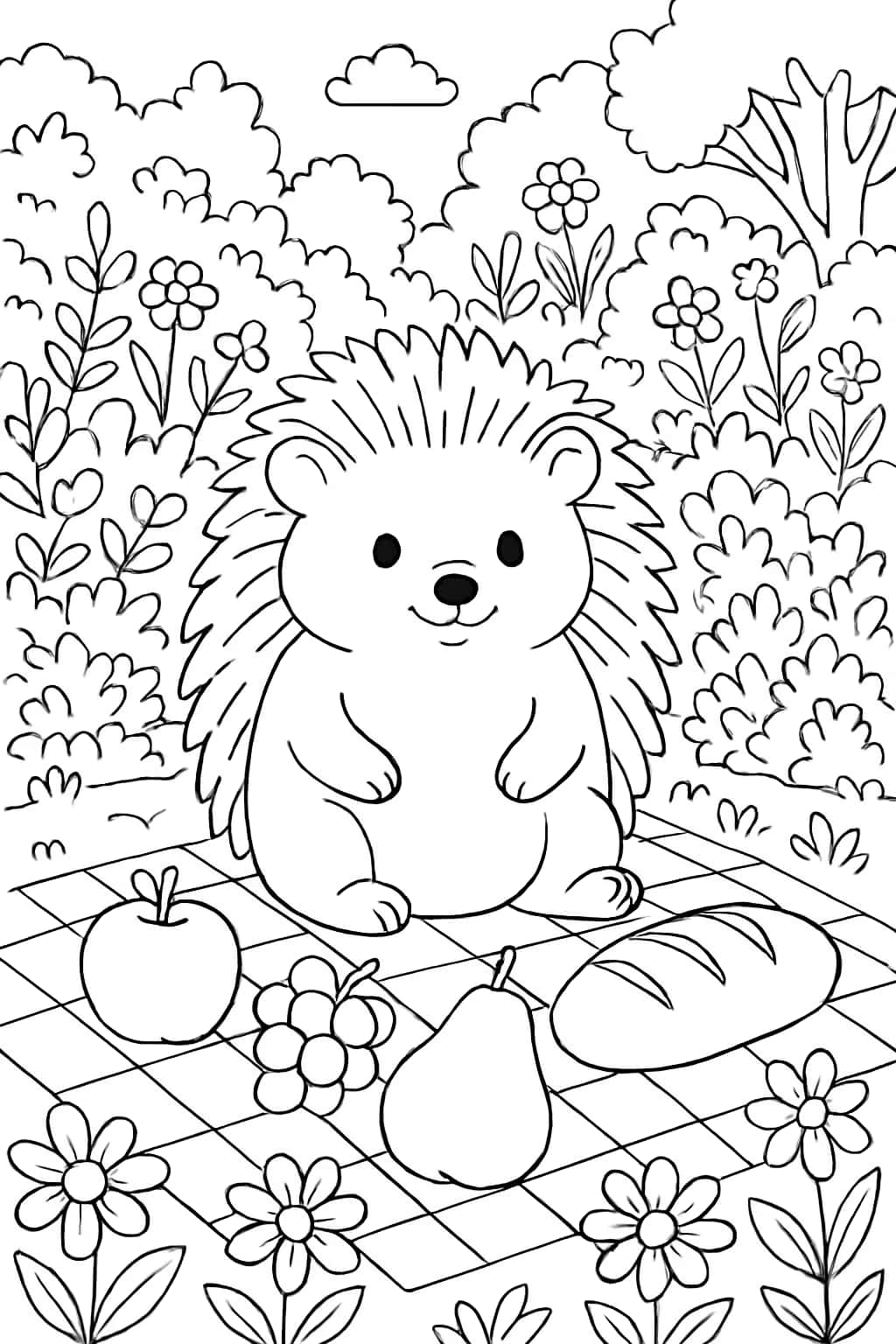 刺蝟涂色頁|花園野餐主題精美線稿