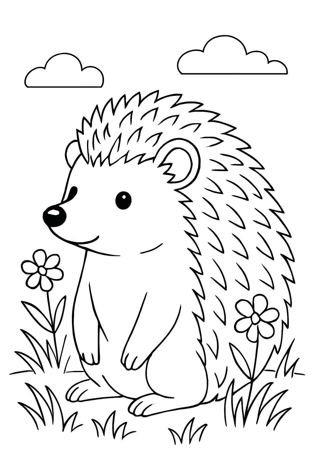 刺蝟涂色頁|可愛刺蝟在草地簡單場景,適合兒童