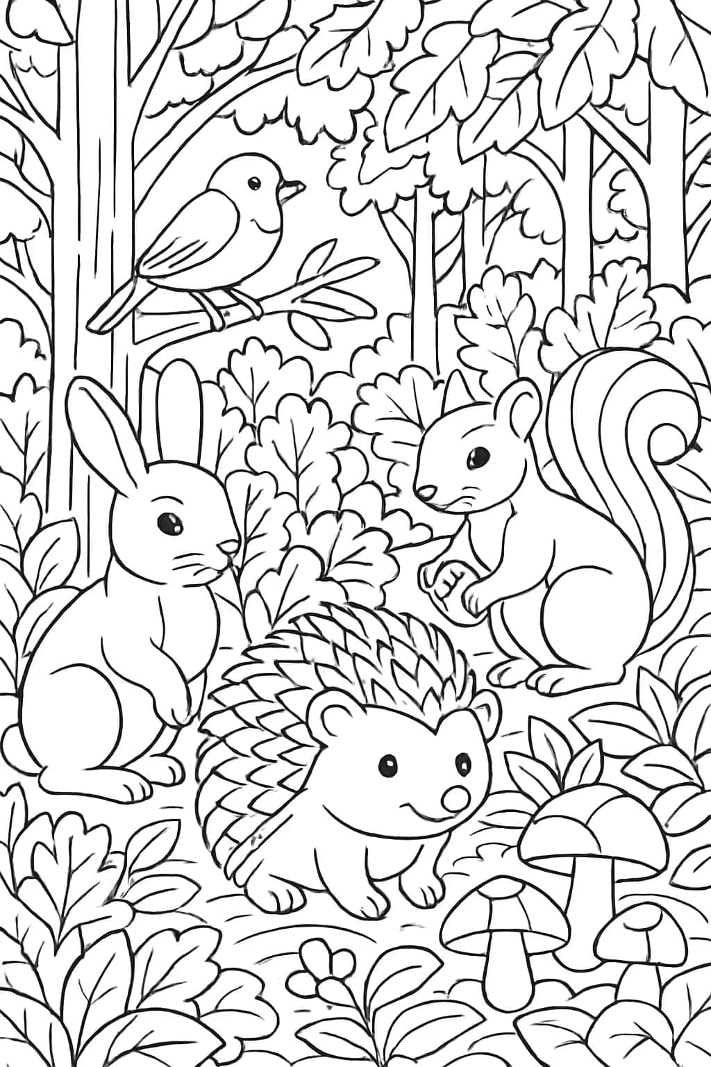 刺蝟森林朋友涂色页