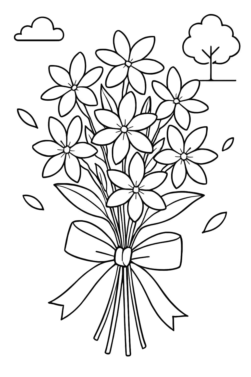 Jasmine Coloring Pages - Printable Jasmine Flower Bouquet for Kids