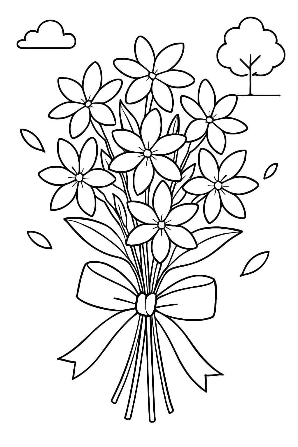 Jasmine Coloring Pages – Printable Jasmine Flower Bouquet for Kids