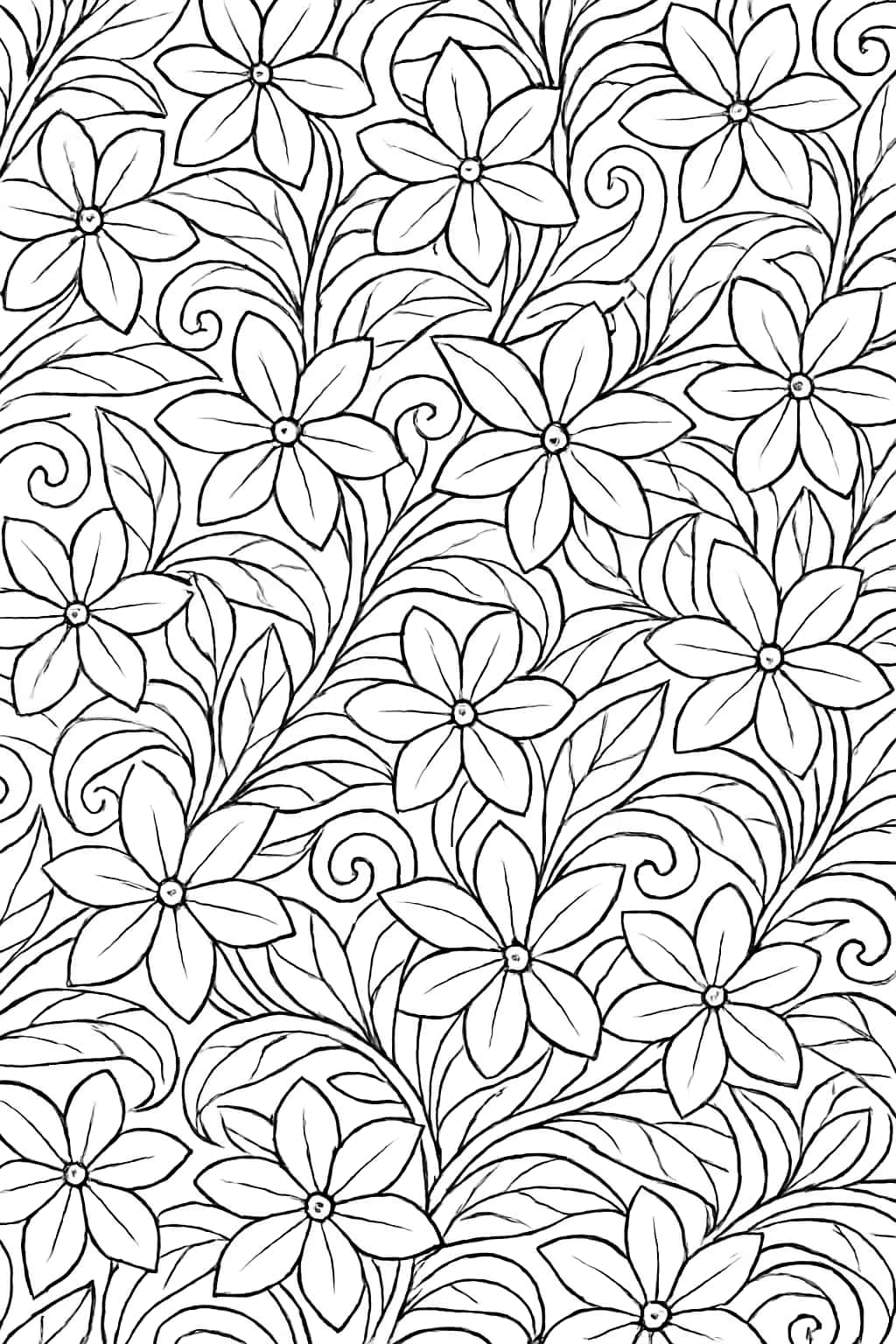 Jasmine Coloring Pages - Intricate Jasmine Flower Pattern for Adults