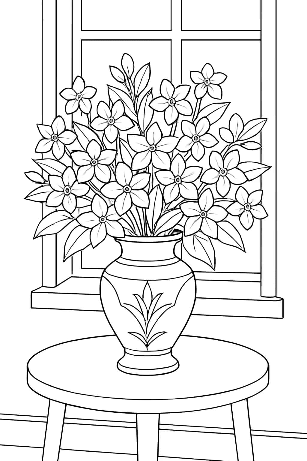 Jasmine Coloring Pages - Jasmine Flowers in Vase Printable for Teens