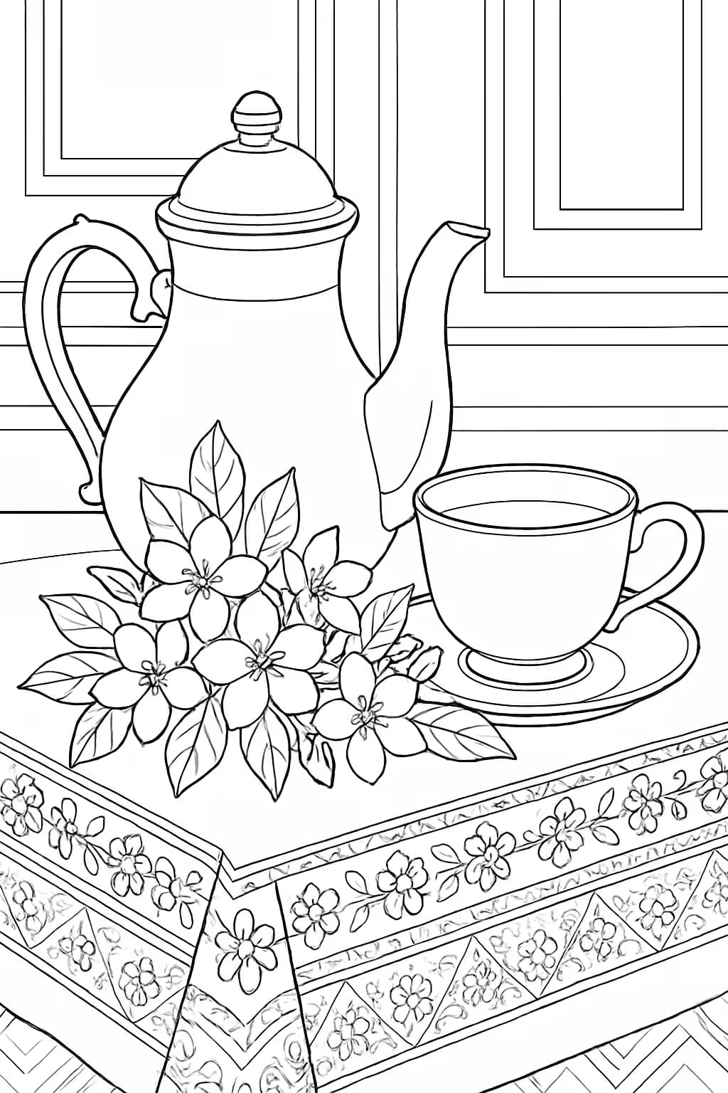 Jasmine Coloring Pages – Jasmine Teapot Still Life Coloring Page