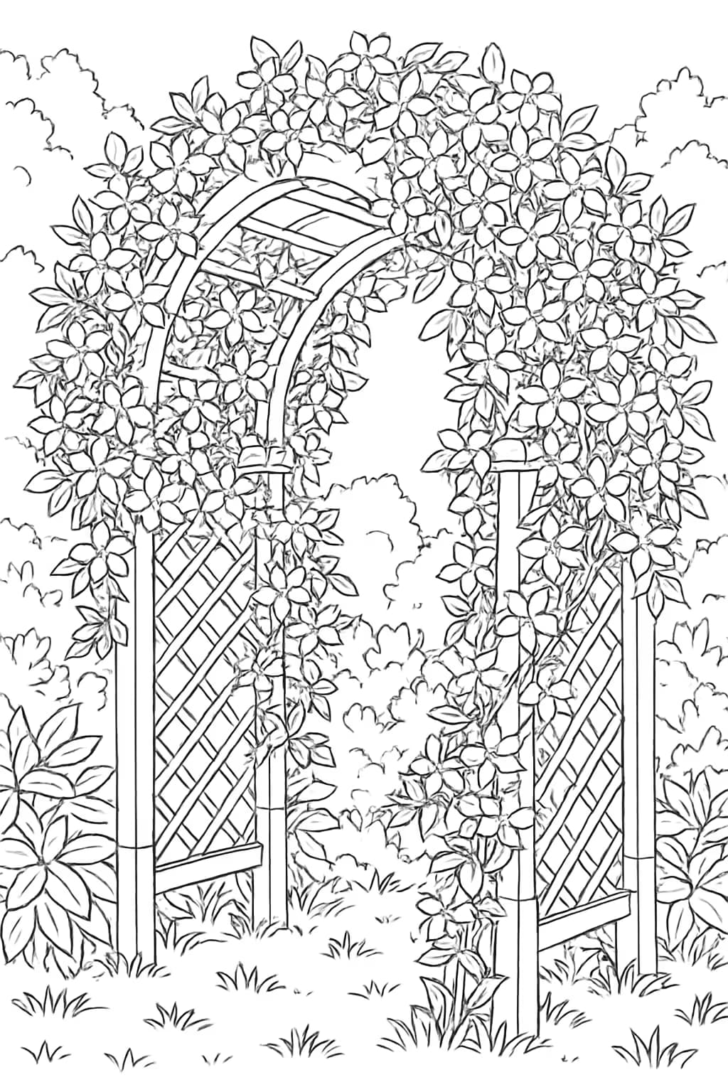 Jasmine Coloring Pages | Jasmine Trellis Arbor Coloring Page