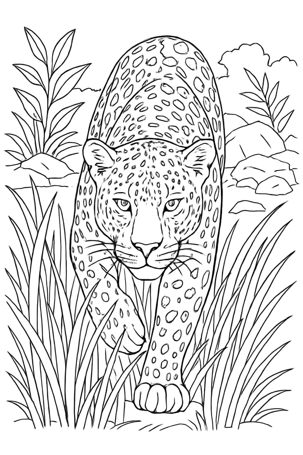 Leopard Coloring Pages - Leopard Hunting Scene Coloring Sheet