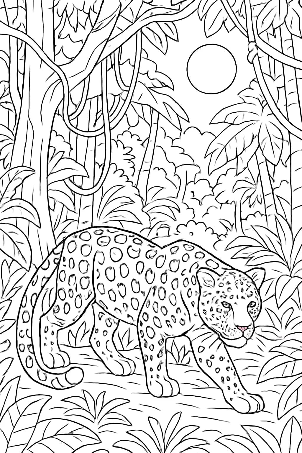 Leopard Coloring Pages – Night Jungle Scene for Teens